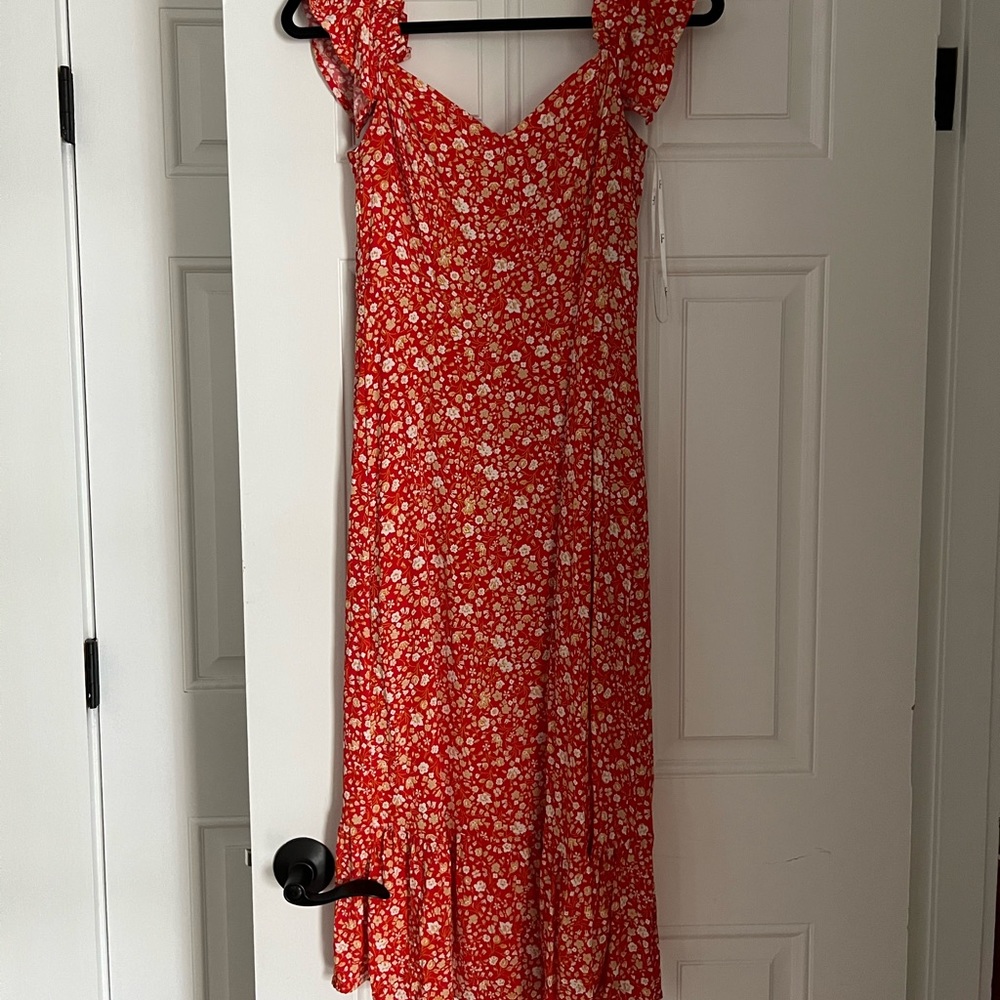 Lulus orange floral midi dress